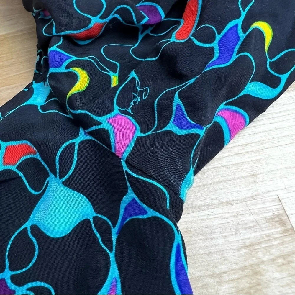 Staud Josephine Black Printed Multicolor Crepe Long Sleeve Sweetheart Top Size 2